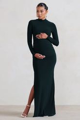 Black Maternity Long Sleeve High Neck Maxi Dress
